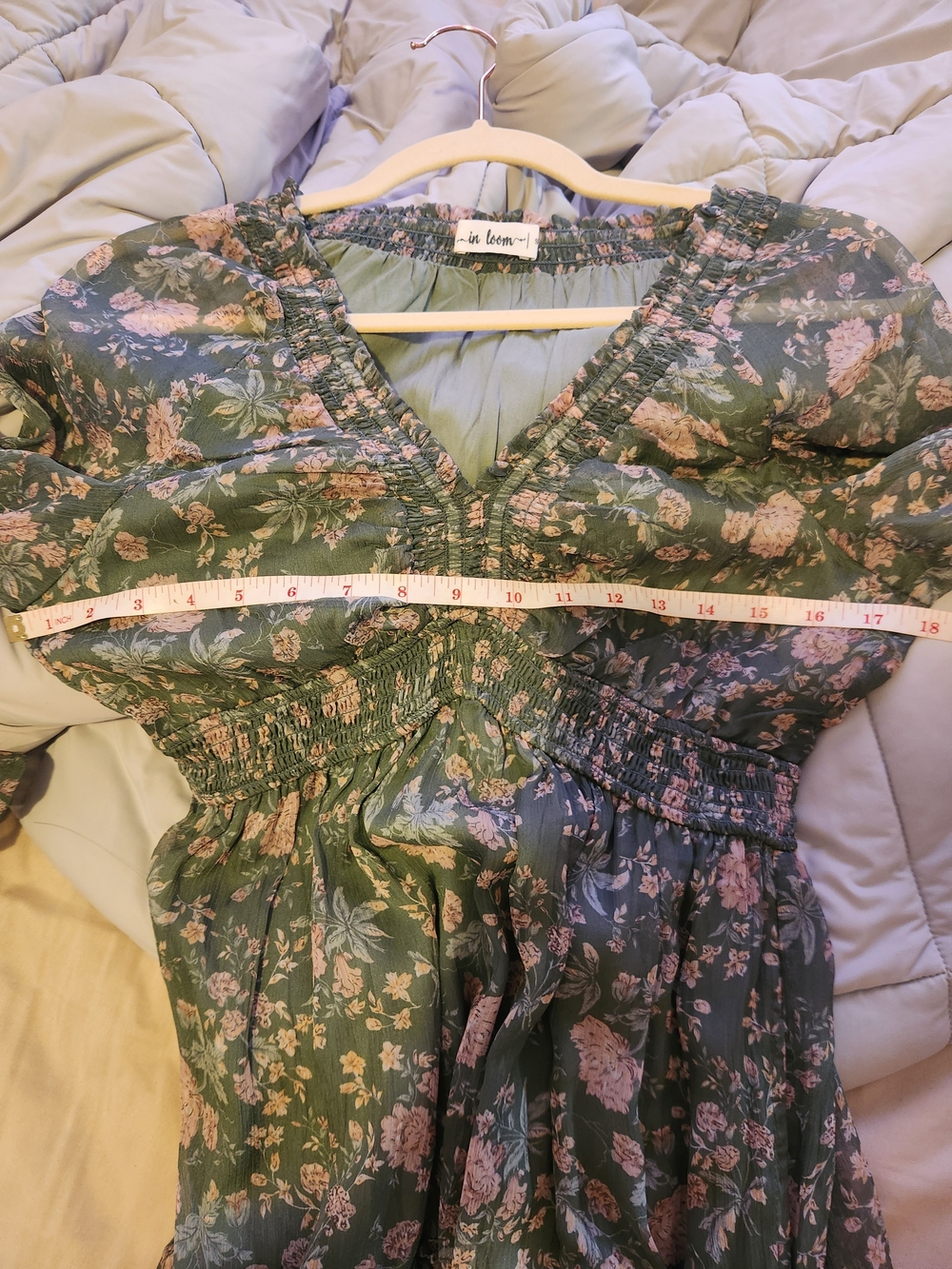 Floral Green Long Sleeve Maxi Dress - Feminine Ruffle Detail - Picture 3 of 4